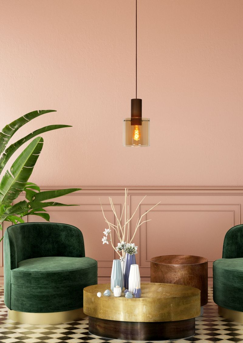 Lucide TOLEDO - Závesné svietidlo - Ø 20 cm - 1xE27 - Jantárová